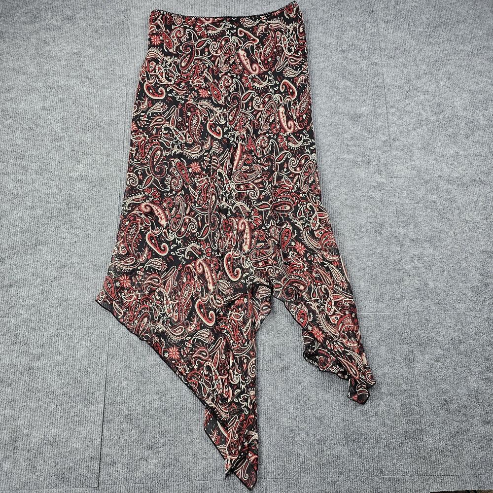 Women’s Paisley Midi Handkerchief Hem Skirt - Black & Red
